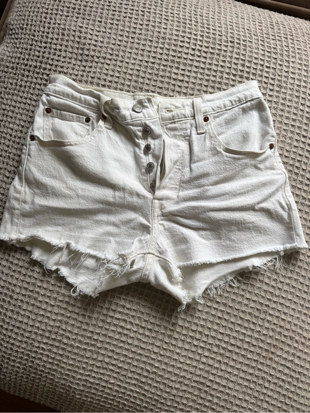 Levi's White High-Rise Button-Fly Cutoff Denim Shorts